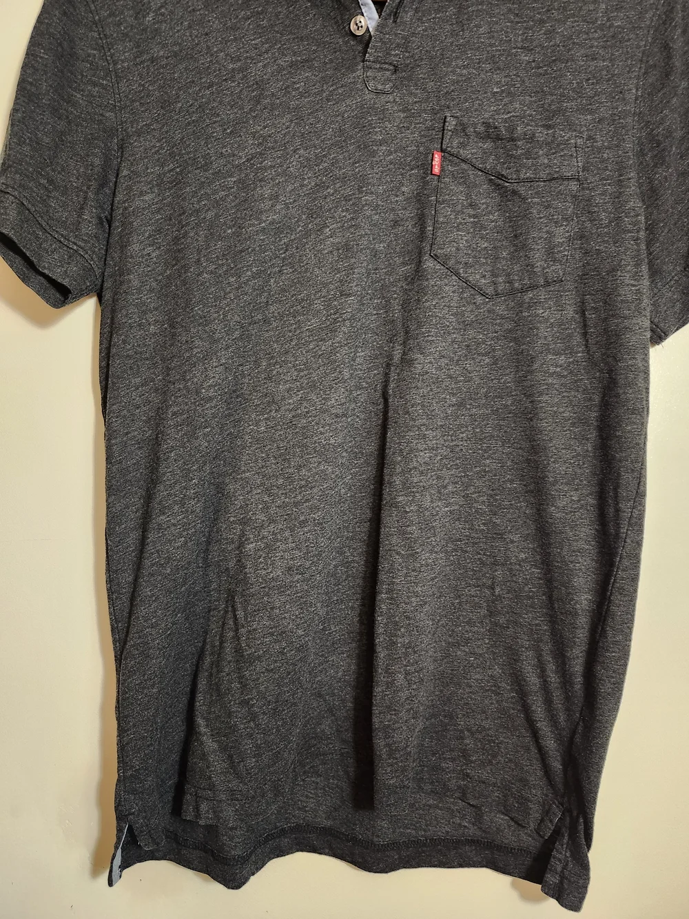 Levi Men's Dark Gray Heather Polo Shirt With Pocket - Size Small